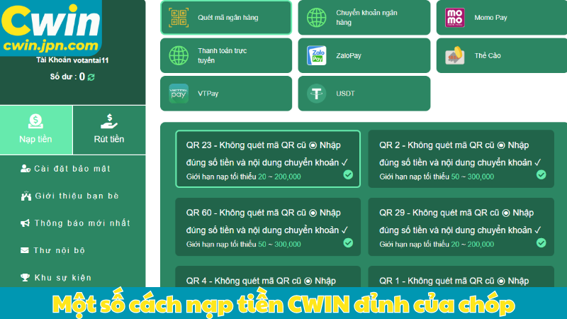 Một số cách nạp tiền CWIN đỉnh của chóp