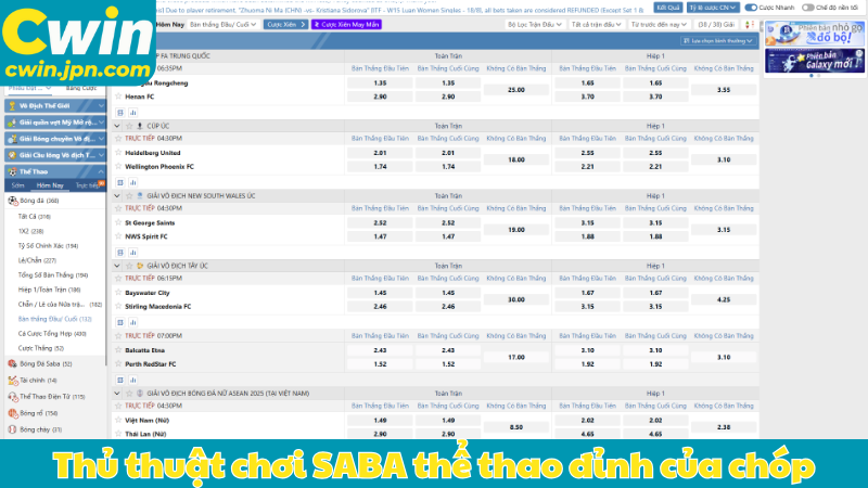 Thủ thuật chơi SABA thể thao đỉnh của chóp